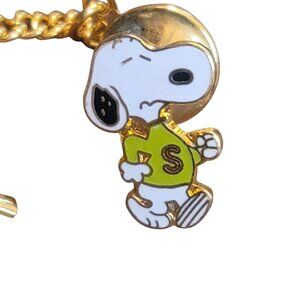 Vintage Snoopy Tie Tack Pin With Chain Enamel Green Sweater Peanuts Collectible